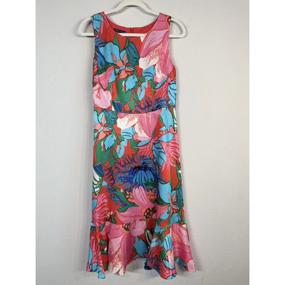 RSVP By Talbots Womens Dress Size 2 Tropical Floral Fit & Flare Ruffle Hem Lined